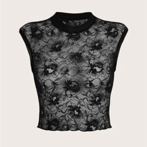 SHEIN Black Floral Lace Blouse